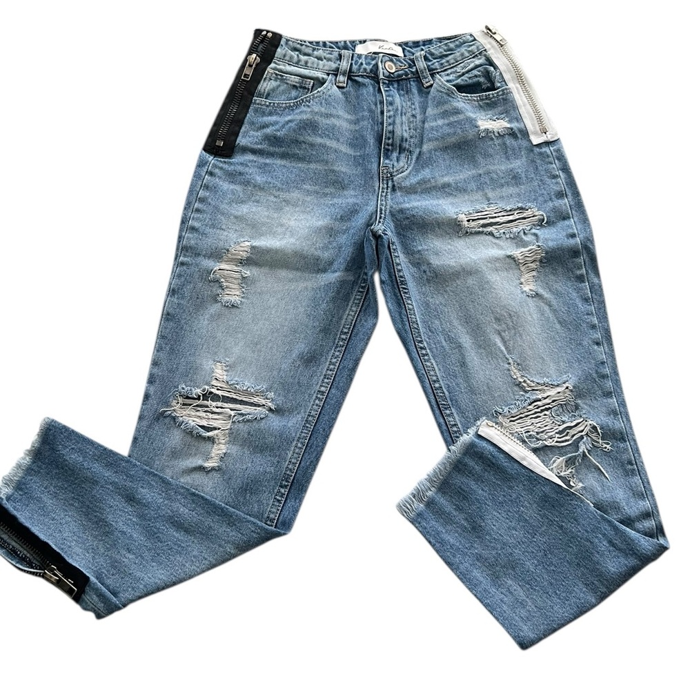 KanCan Juniors Distressed Jeans with Zipper Accents - Size 3